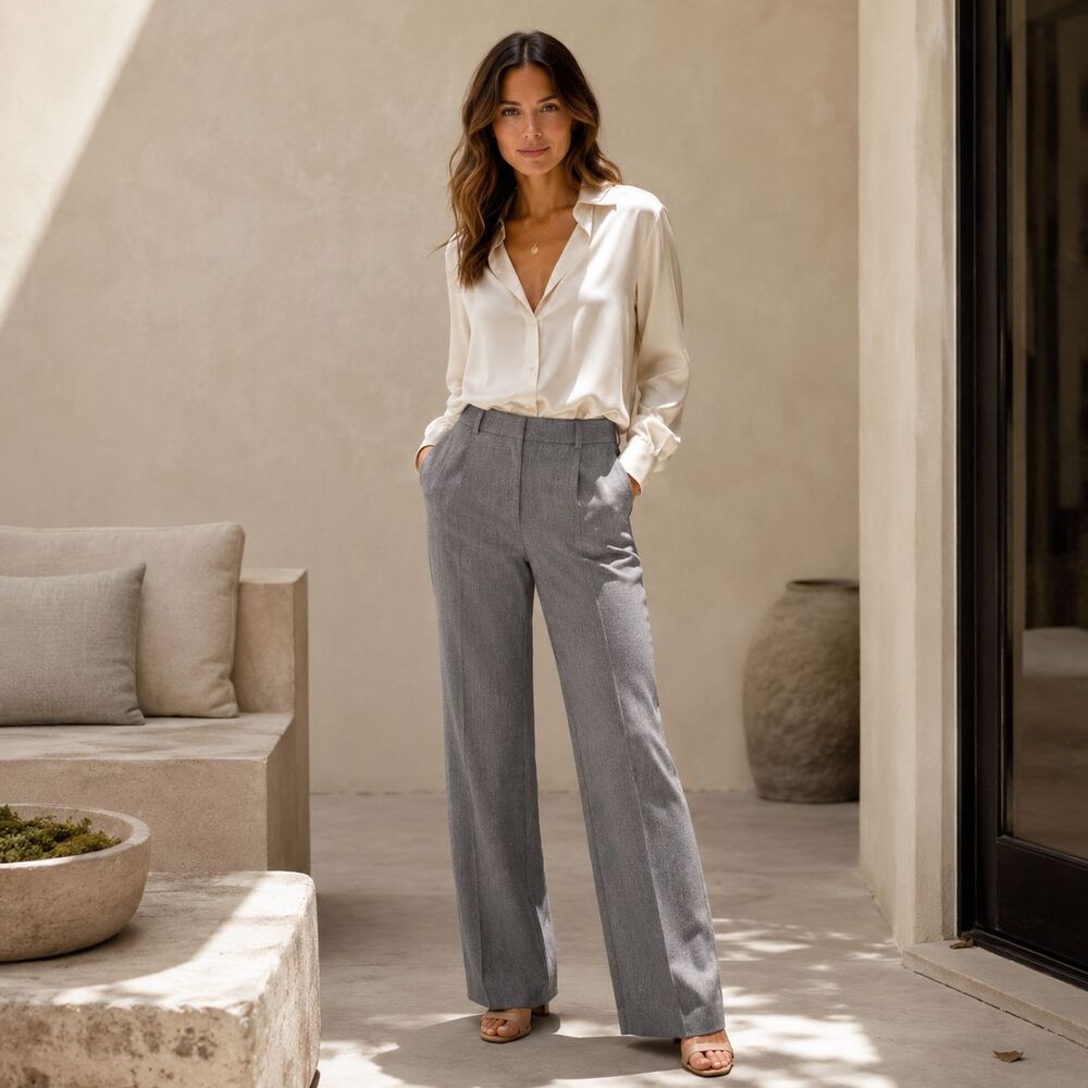 VINCE. Women’s Dress Pants 10 Wide‎ Leg Gray WOOL Blend ITALY FABRIC V082122355
